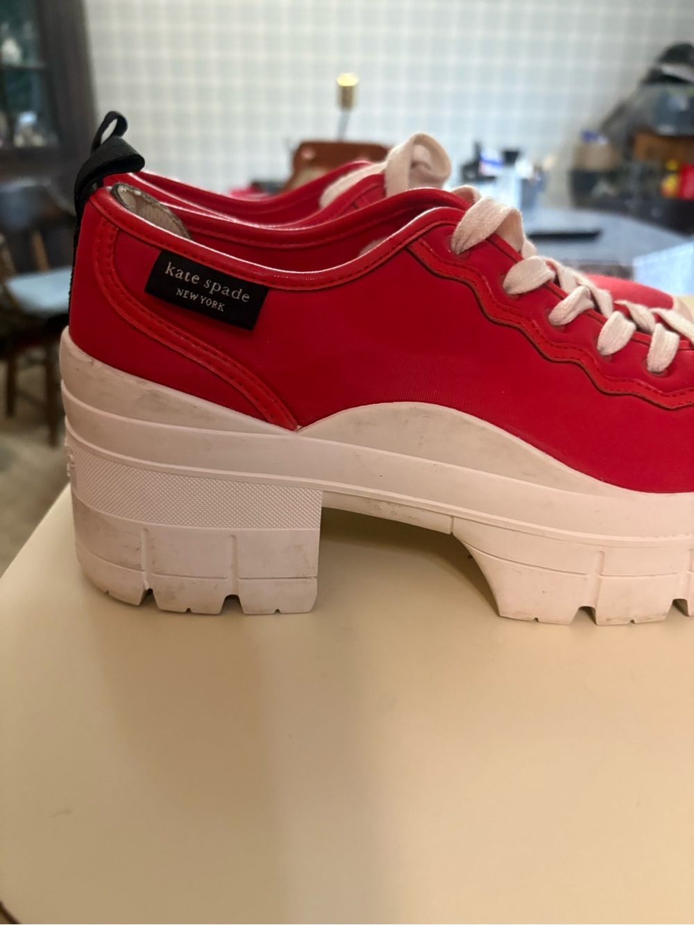 kate spade Red Platform Lace-Up Sneakers with White Sole